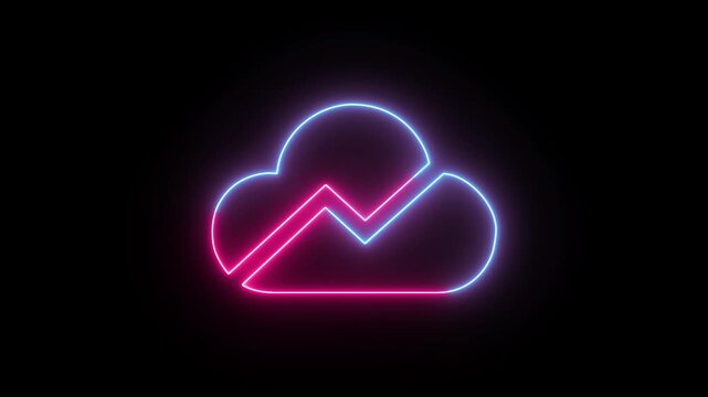 Dynamic neon glowing cloud icon with a vibrant data pulse, symbolizing modern digital technology, network connectivity, and futuristic cloud computing infrastructure