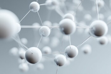 Linked white spheres, blurred. Abstract, science concept.