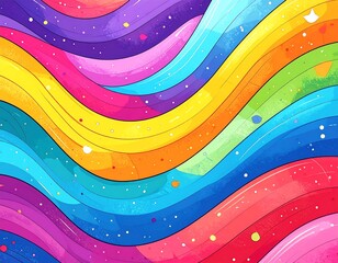 Colorful, flowing, abstract digital illustration with curved, vibrant rainbow-colored stripes