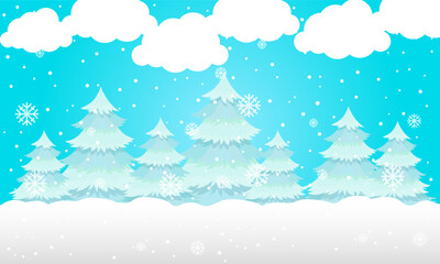 Winter Wonderland Snowy Trees and Clouds Illustration for Holiday Greetings and Festive Decorations, evoking feelings of Serenity & Warmth