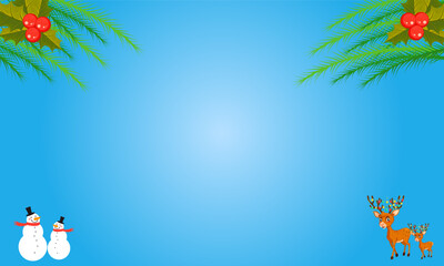 Festive Blue Background with Snowmen and Deer Elements, Perfect for Holiday Cards and Winter Greetings