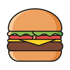 Stylized hamburger with lettuce tomato cheese and beef patty food fast