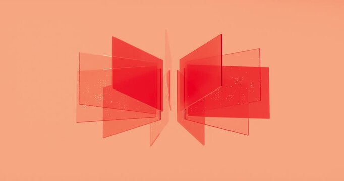 Abstract 3d dynamic layered transparent crystal glass on orange  background. 4k seamless loop animation.