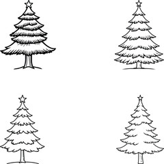 Classic Christmas Tree Line Art Vector Illustration