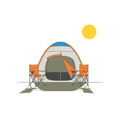 Camping Scene with Tent and Chairs Illustration.
