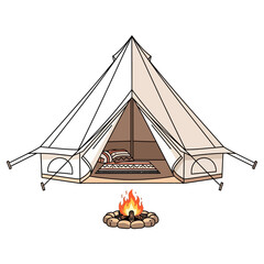 Cozy Camping Scene with Tent and Campfire.