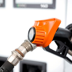 Obraz premium Metal gas pump nozzle and pipe isolated technology equipment for energy and car refueling