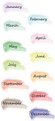 Watercolour Brush Stroke Months of the Year Calendar Set