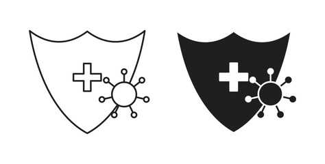 Immunity icons with simple flat and thin stroke style