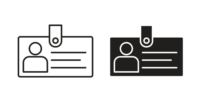 ID badge icons with simple flat and thin stroke style