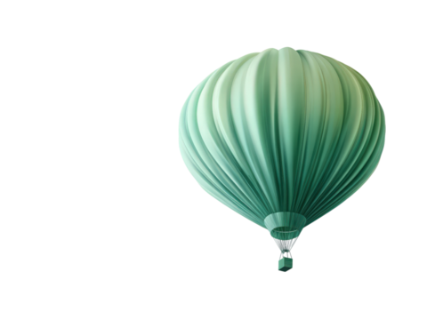 A large green hot air balloon is floating in the air