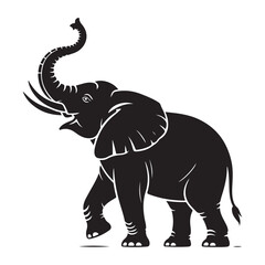 Fototapeta premium Silhouette of an african elephant with its trunk raised for design and decoration purposes