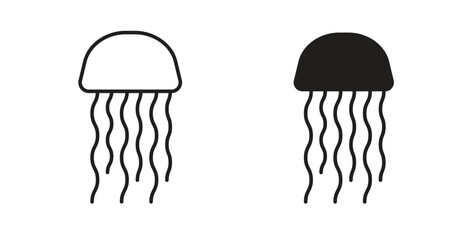 Jellyfish icons with simple flat and thin stroke style