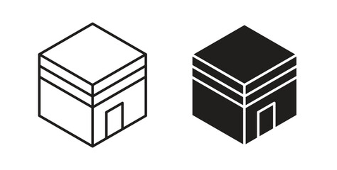 Kaaba icons with simple flat and thin stroke style