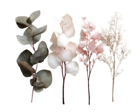 Eucalyptus and delicate floral stems isolated on transparent background
