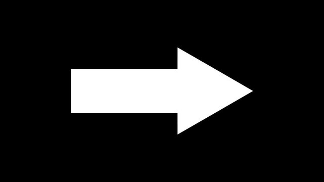 White simple straight animated arrow pointing to the right on black background or transparent background. Right-Pointing Arrow Animation