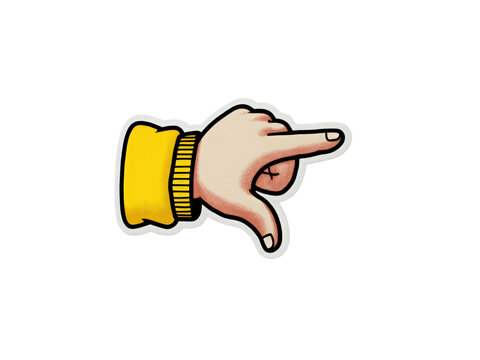 A hand pointing to the right