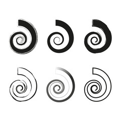Spiral scroll element. Curling abstract shape. Black motion Vector. Simple curve motif.
