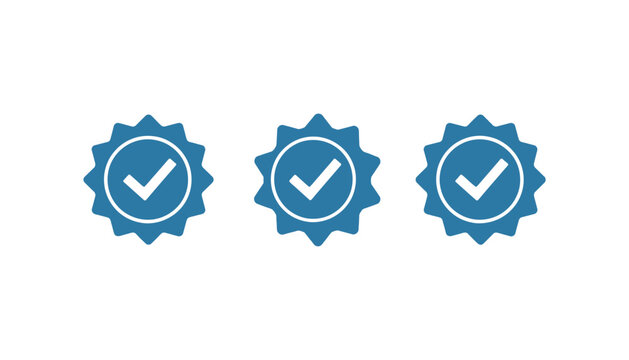 Verified badge vector check mark icon symbol blue illustration