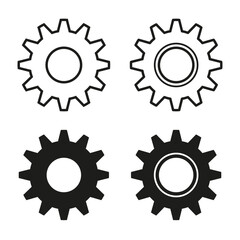 Gear mechanical cogwheel. Industrial system Vector element. Black outline solid shapes. Engineering technology symbol.