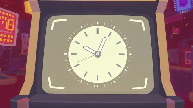 Retro Arcade Game Screen Displaying a Clock Face image photo
