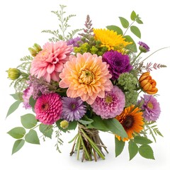 Vibrant summer bouquet of dahlias and other flowers