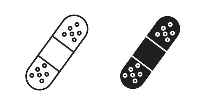 Medical patch icons with simple flat and thin stroke style