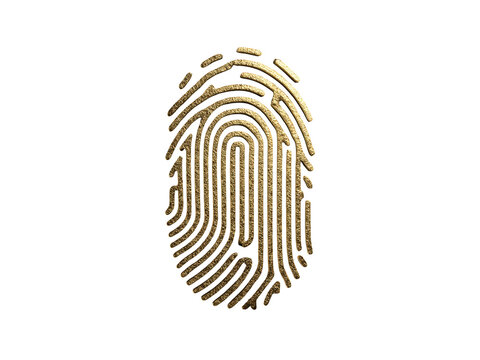 A gold fingerprint with a white background
