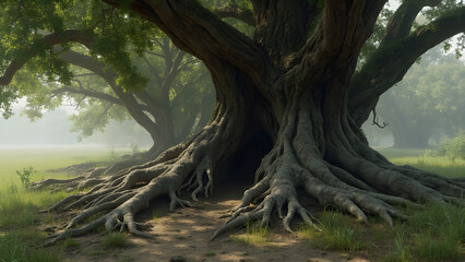 gnarled roots of an ancient tree. ultra realistic tree roots. nature's intricate root system. beauty of old tree roots.
