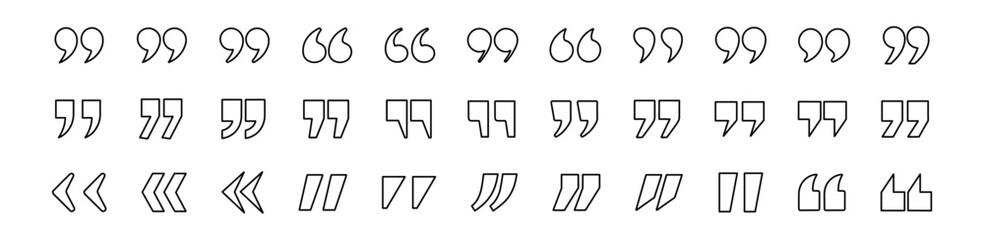 Naklejka premium Quote mark line vector icon set, quotation mark collection, outline simple illustration, isolated quote icons, vector graphic on transparent background