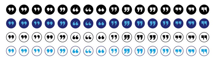 Naklejka premium Quotation marks round icon buttons set blue and black vector collection on transparent background