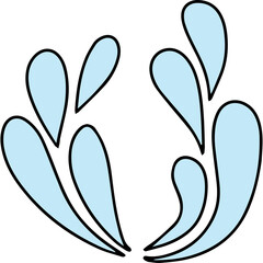 Light Blue Water Splashes Abstract Design with Black Outline on Transparent Background