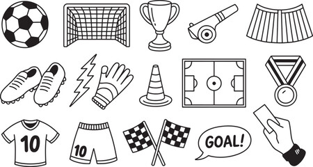 Soccer Equipment and Accessories Doodle Collection for Sports Themed Designs