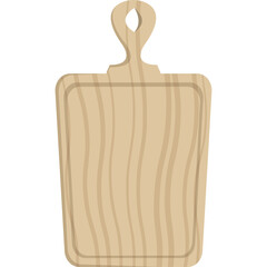 Light Brown Wooden Cutting Board With Handle and Wood Grain Detail and A Rectangular Shape With Rounded Corners Isolated On A White Background