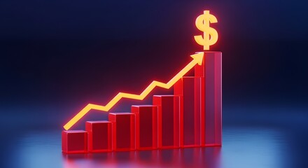 Glowing orange arrow graph showing upward financial growth and dollar symbol against dark background