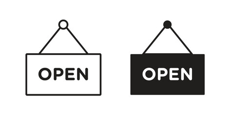 Open sign icons with simple flat and thin stroke style