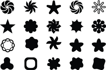 Fototapeta premium Collection of diverse black geometric star and abstract shapes icons