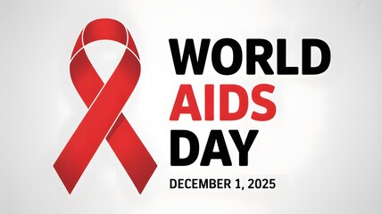World aids day 2025 awareness message banner with red ribbon.