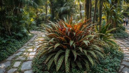Colorful ornamental foliage plant Codiaeum variegatum in a botanical setting, seasonal change