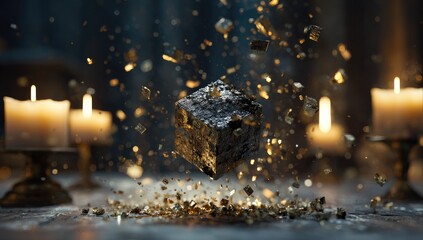 Mystical Floating Object with Candles and Sparks.