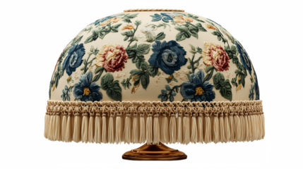 Floral dome lamp with tassel fringe on beige background