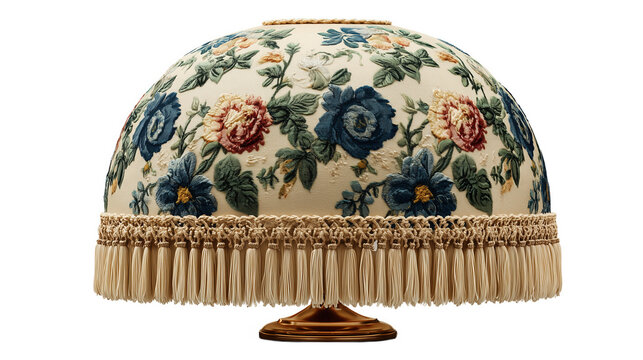 Floral dome lamp with tassel fringe on beige background