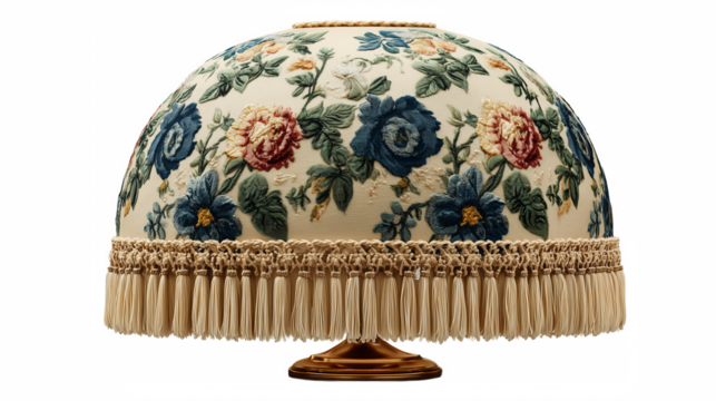 Floral dome lamp with tassel fringe on beige background