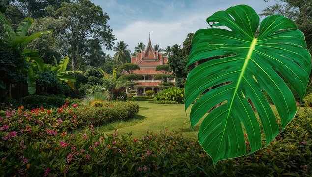 Monstera leaf texture backdrop, ideal for editorial header backgrounds