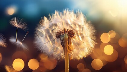 Flower Fluff Dandelion Seeds Beautiful Macro Photography With Abstract Bokeh Background