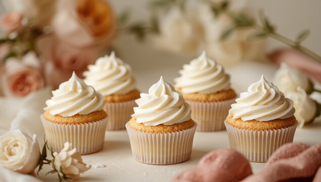Delicious cupcakes topped with creamy butter frosting, indulgent treat
