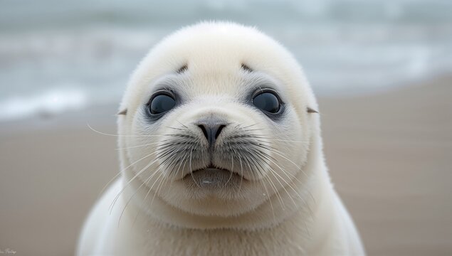 Close-up of a baby seal, highlighting its soft fur texture and natural habitat