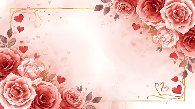 elegant pink rose floral frame valentine background - Powered by Adobe