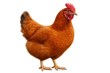Fototapeta premium Brown hen standing, looking to the side, poultry animal on a transparent background, perfect for farming concepts