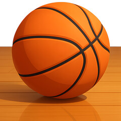 Obraz premium A vibrant orange basketball resting on a reflective polished hardwood court floor, representing sports, games, and athletic activity